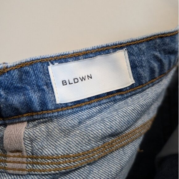 BLDWN Women Andie Frayed Fringe Asymmetric Hem Denim Jean High Waist Mini Sz 27 - Picture 6 of 8